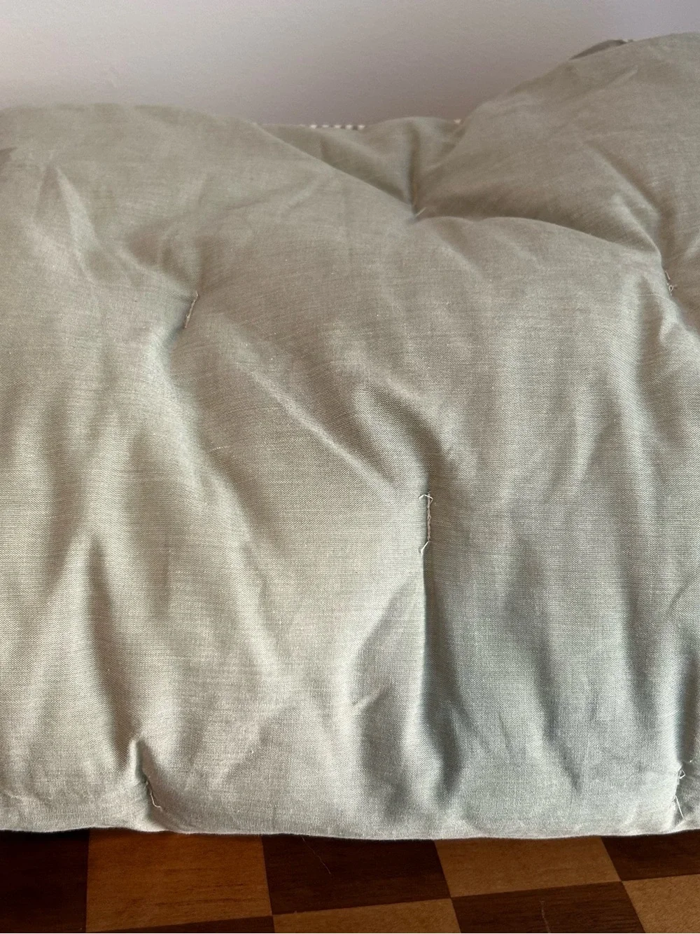 Chambray Reversible Toddler Comforter (Crib Sized ) color Sage. NEW